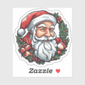 Weihnachtsmannkopf mit Kranz -  シール (シート)