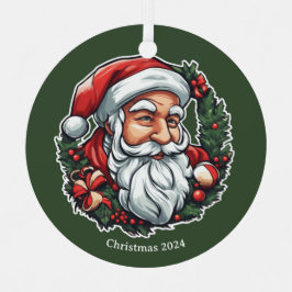 Weihnachtsmannkopf mit Kranz - メタルオーナメント