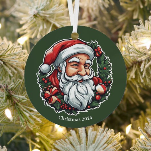 Weihnachtsmannkopf mit Kranz - メタルオーナメント (インサイチュ)