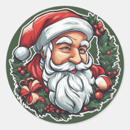 Weihnachtsmannkopf mit Kranz -  ラウンドシール