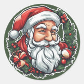 Weihnachtsmannkopf mit Kranz -  ラウンドシール (正面)