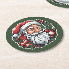 Weihnachtsmannkopf mit Kranz - ラウンドペーパーコースター