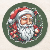 Weihnachtsmannkopf mit Kranz - ラウンドペーパーコースター (正面)
