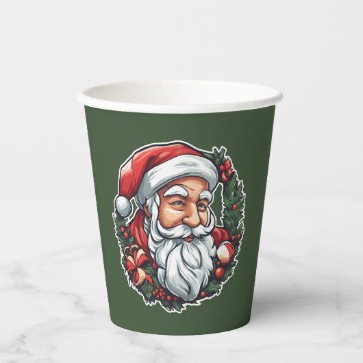 Weihnachtsmannkopf mit Kranz - 紙コップ (正面)