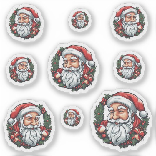 Weihnachtsmannkopf mit Kranz - 9  シール (正面)