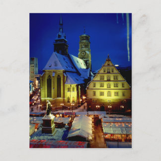Weihnachtsmarkt,Stuttgart,Abendstimmung mit Schnee ポストカード
