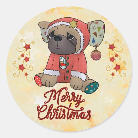 Weihnachtsmops ラウンドシール (正面)