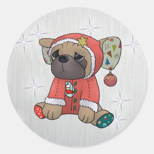 Weihnachtsmops ラウンドシール (正面)