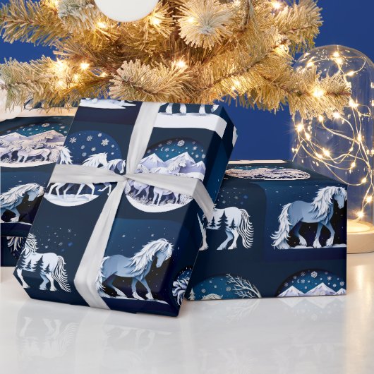 Weihnachtspferde in Blau ラッピングペーパー (クリスマス)