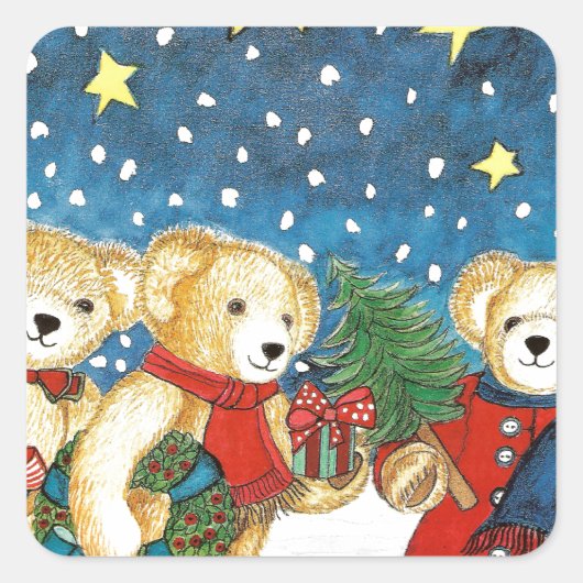 WEIHNACHTSTEDDYBÄREN MIT GESCHENKEN スクエアシール (正面)