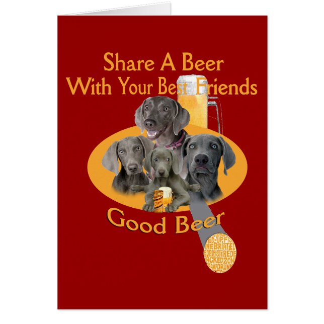 Weimaranerおよび犬はビールを共有します (正面)
