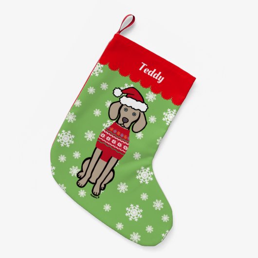 Weimaranerのクリスマスのサンタのパーソナライズな帽子 スモールクリスマスストッキング (正面 (吊り時))