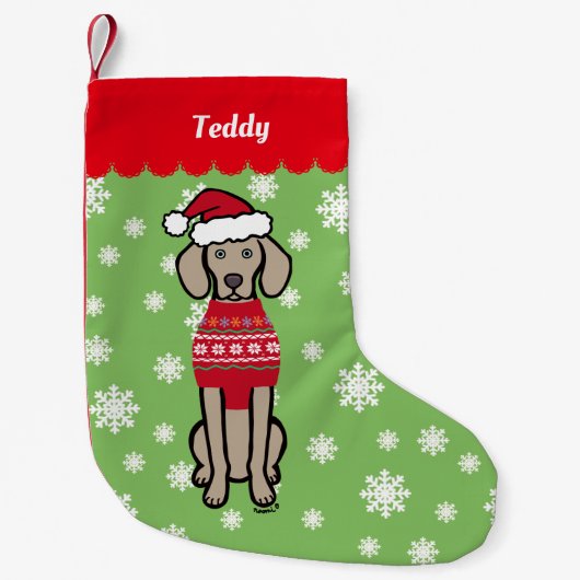 Weimaranerのクリスマスのサンタのパーソナライズな帽子 スモールクリスマスストッキング (正面)
