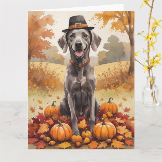 Weimaranerの紅葉感謝祭アート カード (黄色い花)
