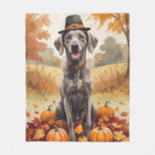 Weimaranerの紅葉感謝祭アート フリースブランケット (正面)