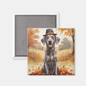 Weimaranerの紅葉感謝祭アート マグネット (正面/裏面)