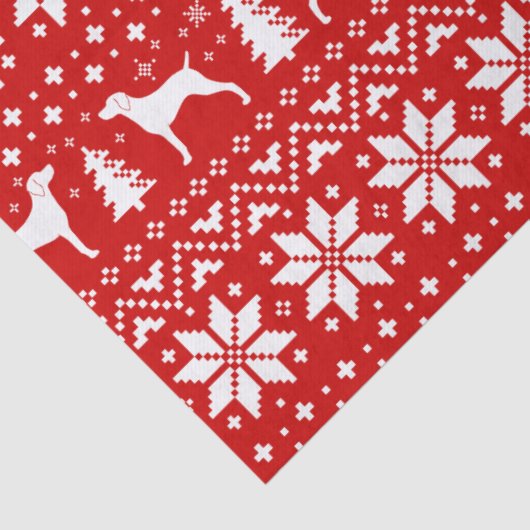 Weimaranerはクリスマスパターン赤のシルエットを描きます 薄葉紙 (詳細)