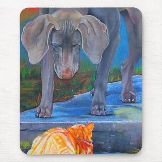 Weimaraner及び虎猫猫のマウスパッド マウスパッド (正面)