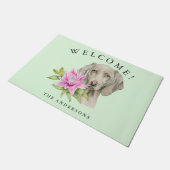 Weimaraner犬の花柄の歓迎家族 ドアマット (アングル)