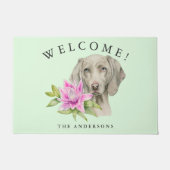 Weimaraner犬の花柄の歓迎家族 ドアマット (正面)