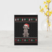 Weimaraner犬サンタ帽子を着て醜いクリスマス犬の値リスト カード (黄色い花)