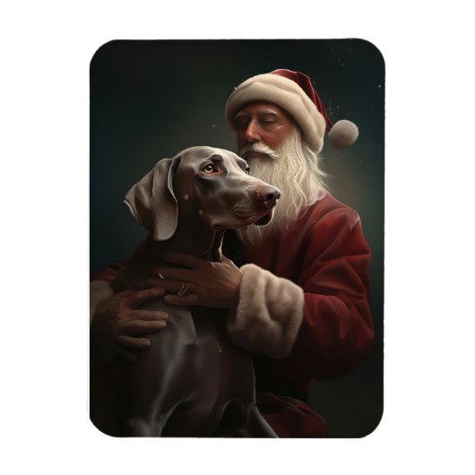 Weimaraner とサンタクロースのクリスマス マグネット (縦)