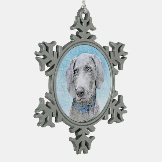 Weimaraner 絵画's – かわいいオリジナルドッグアート スノーフレークピューターオーナメント (左)