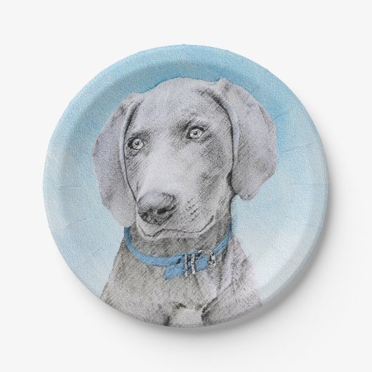 Weimaraner 絵画's – かわいいオリジナルドッグアート ペーパープレート (正面)
