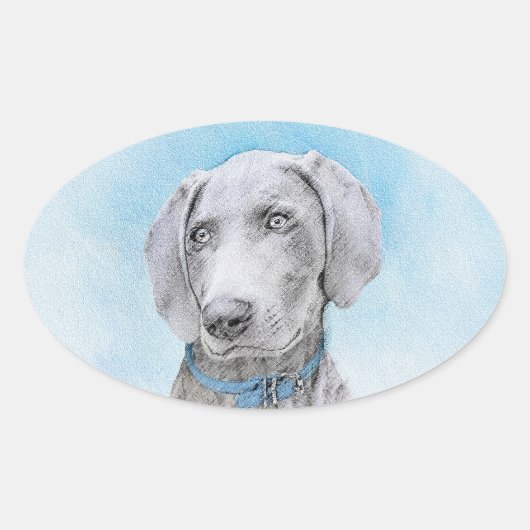 Weimaraner 絵画's – かわいいオリジナルドッグアート 楕円形シール (正面)