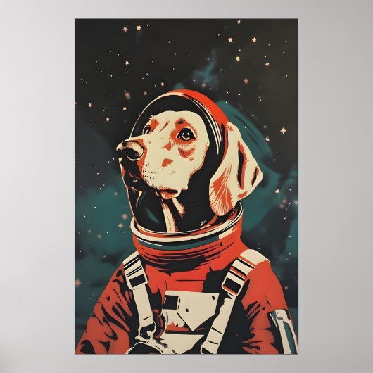 Weimaraner Astronaut Poster, Weimaraner Retro ポスター (正面)