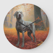 Weimaraner+Autumn+Leaves+Fall+Inspire ラージ壁時計 (正面)