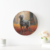 Weimaraner+Autumn+Leaves+Fall+Inspire ラージ壁時計 (ホーム)