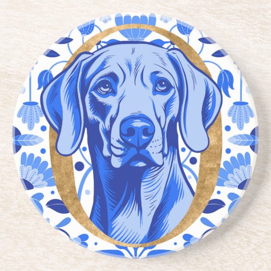 Weimaraner blickt durch den Buchstaben "O" in Gold コースター (正面)