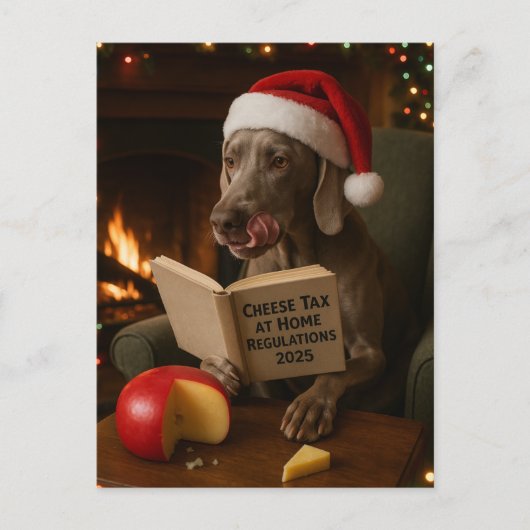 Weimaraner 'Cheese Tax' Christmas postcard ポストカード (正面)