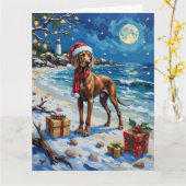 Weimaraner Christmas Beach Holiday カード (黄色い花)