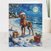 Weimaraner Christmas Beach Holiday カード (正面)