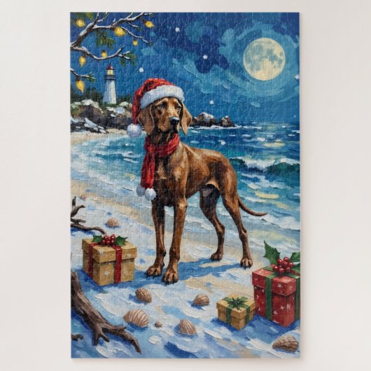 Weimaraner Christmas Beach Holiday ジグソーパズル (縦)