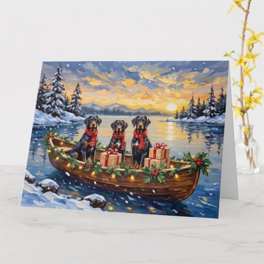 Weimaraner Christmas Boat Holiday カード (黄色い花)