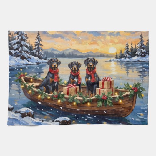 Weimaraner Christmas Boat Holiday キッチンタオル (横)