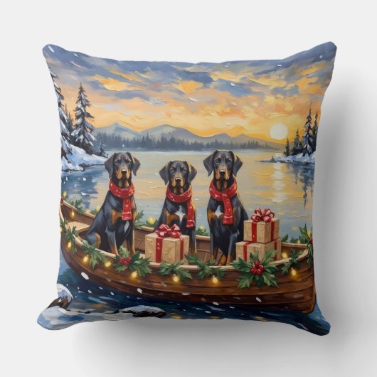 Weimaraner Christmas Boat Holiday クッション (正面)