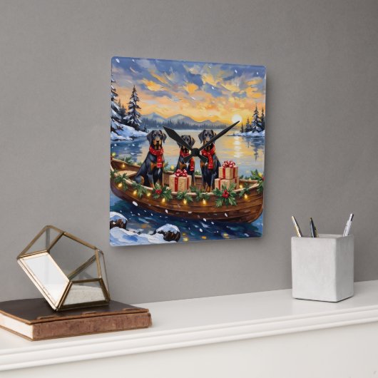 Weimaraner Christmas Boat Holiday スクエア壁時計 (オフィス)