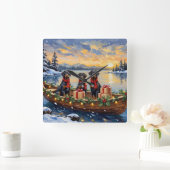 Weimaraner Christmas Boat Holiday スクエア壁時計 (ホーム)