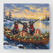 Weimaraner Christmas Boat Holiday スクエア壁時計 (正面)