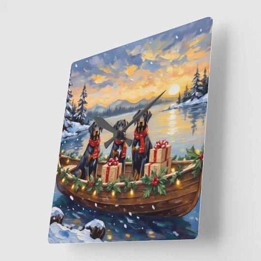 Weimaraner Christmas Boat Holiday スクエア壁時計 (傾斜)