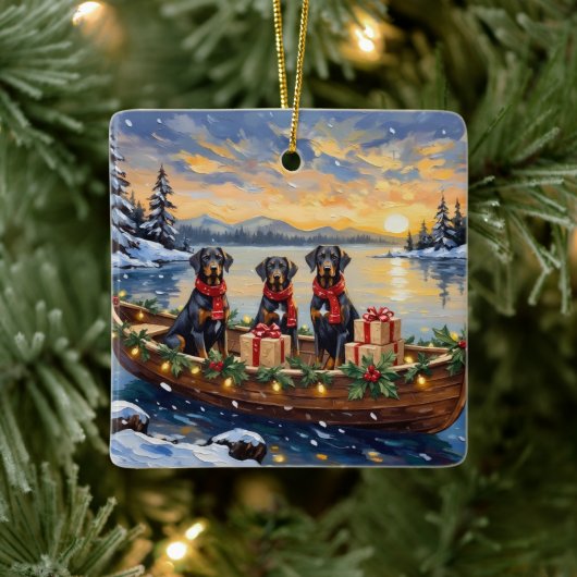 Weimaraner Christmas Boat Holiday セラミックオーナメント (ツリー)