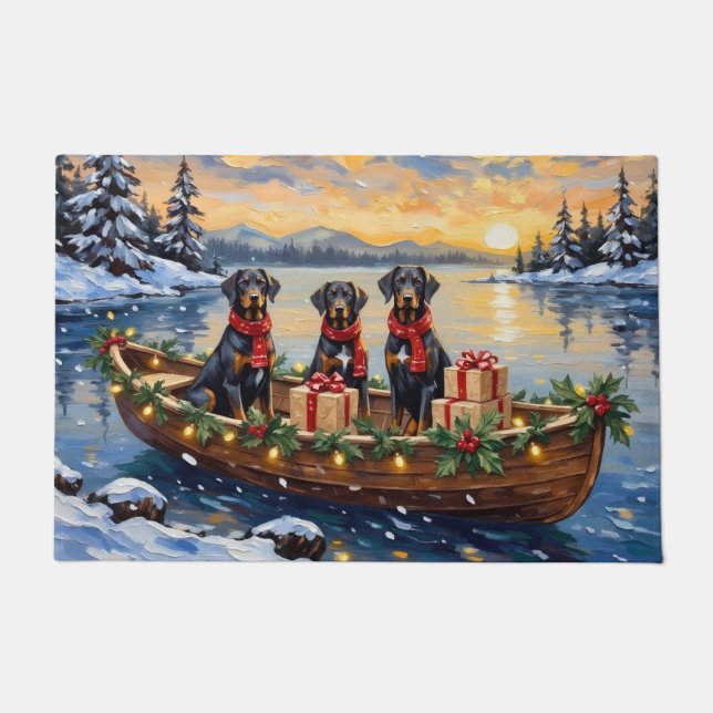 Weimaraner Christmas Boat Holiday ドアマット (正面)