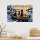 Weimaraner Christmas Boat Holiday ポスター (キッチン)