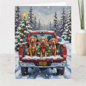 Weimaraner Christmas Red Truck Holiday カード (正面)