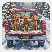 Weimaraner Christmas Red Truck Holiday スクエアシール (正面)