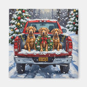 Weimaraner Christmas Red Truck Holiday マグネット (正面)